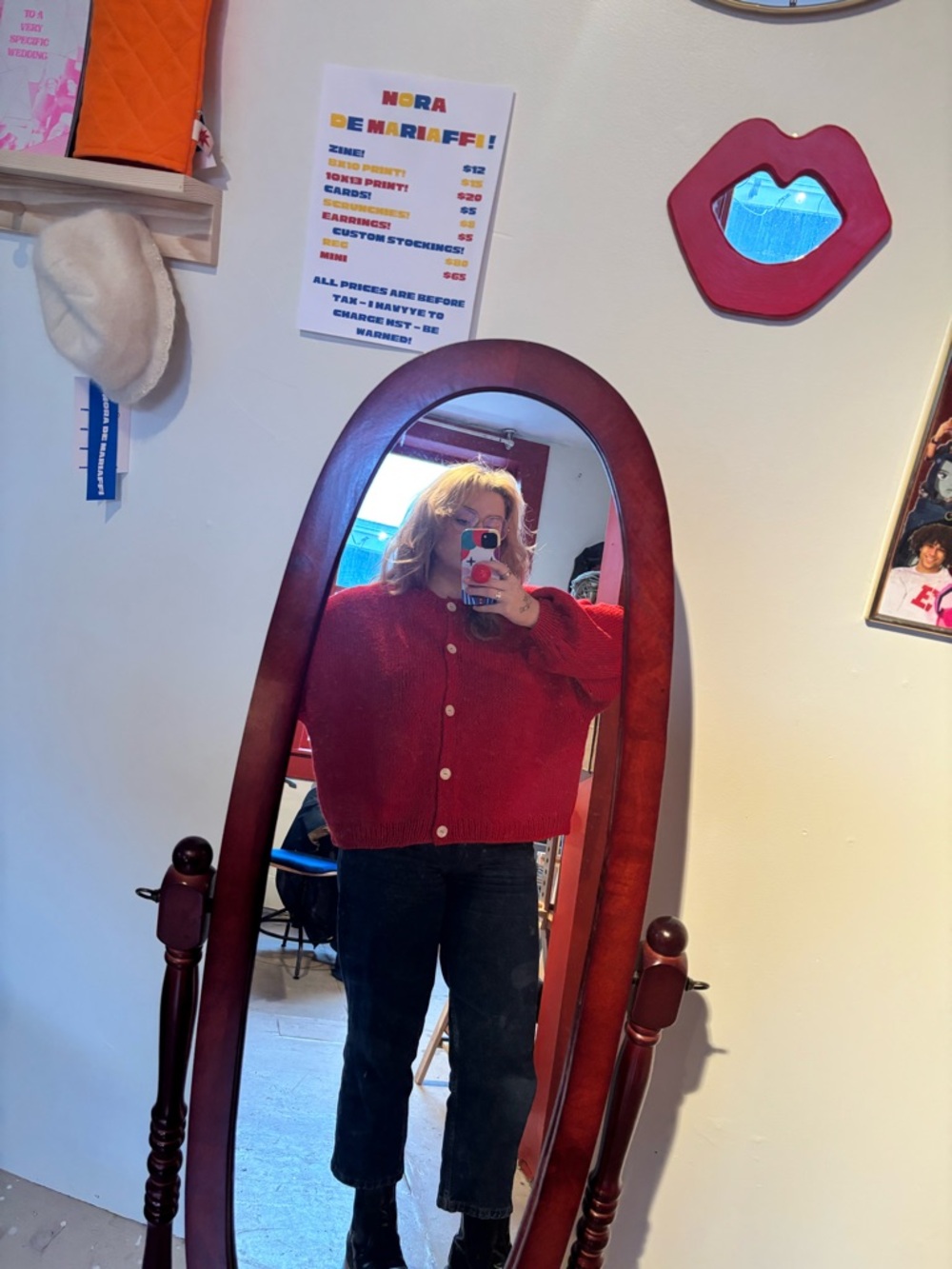 Bright Red Handmade Knit Cardigan - Picture 3 of 5